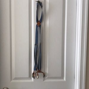 Navy blue and white striped suspenders